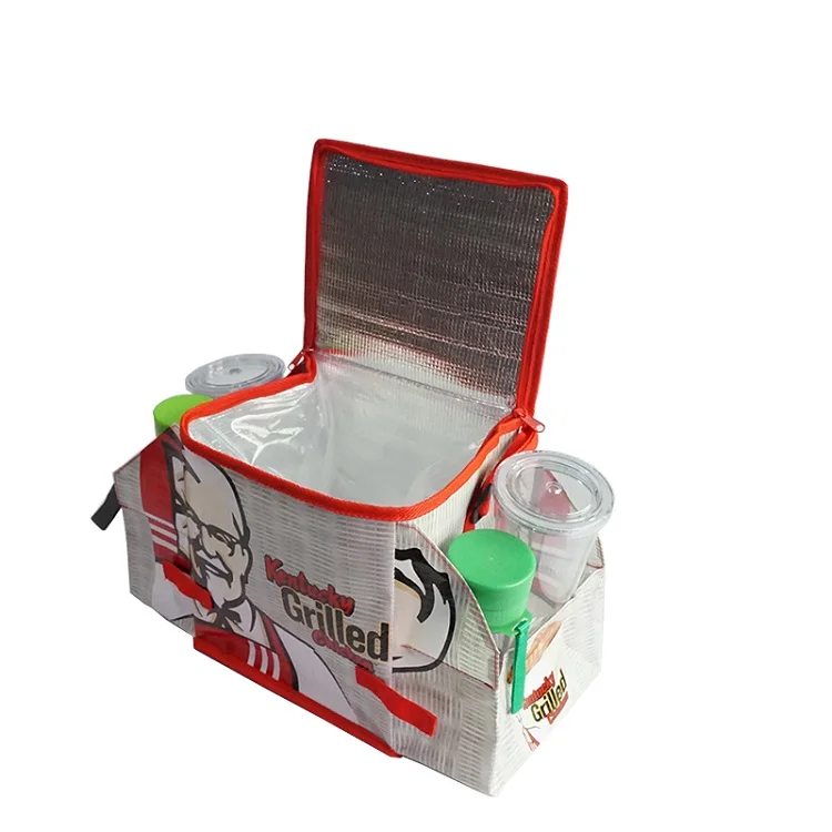 Chiterion Customized Silver Drink Beer Can Coffee Delivery Snack Ice Lunch Tote Picnic Food Soft Cooler Bag With Two Side Pocket