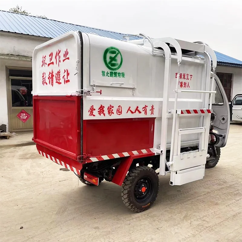 Stainless steel gasoline three-wheel garbage truck small sanitation garbage can lifting truck