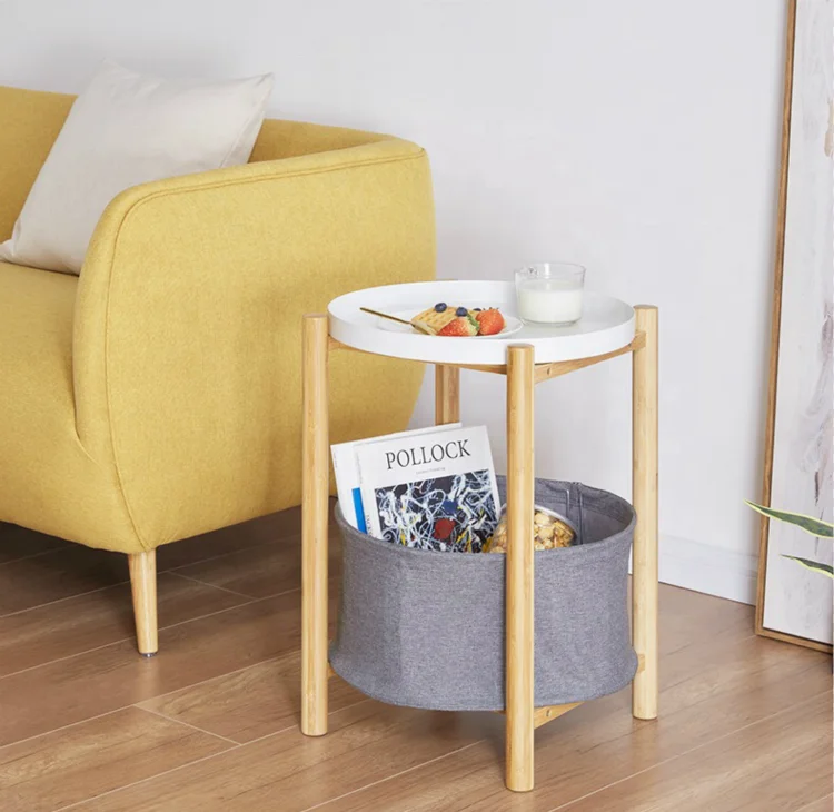 Natural Bamboo Living Room Furniture Small Tea Table Coffee Table with Basket