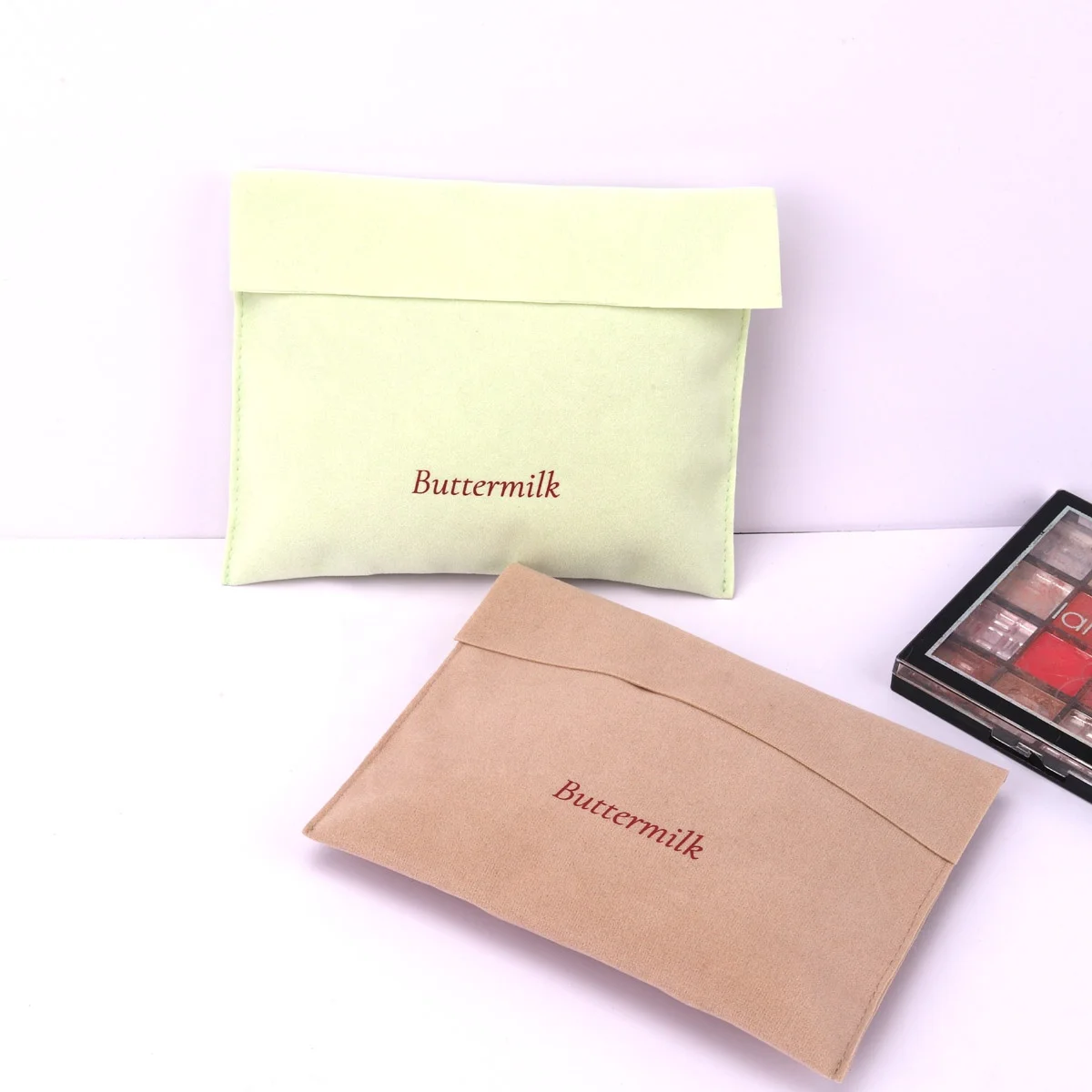 High End Brown Velvet Envelope Dust Pouch For Wallet Handbag Custom Logo Printed Jewelry Packing Velvet Bag