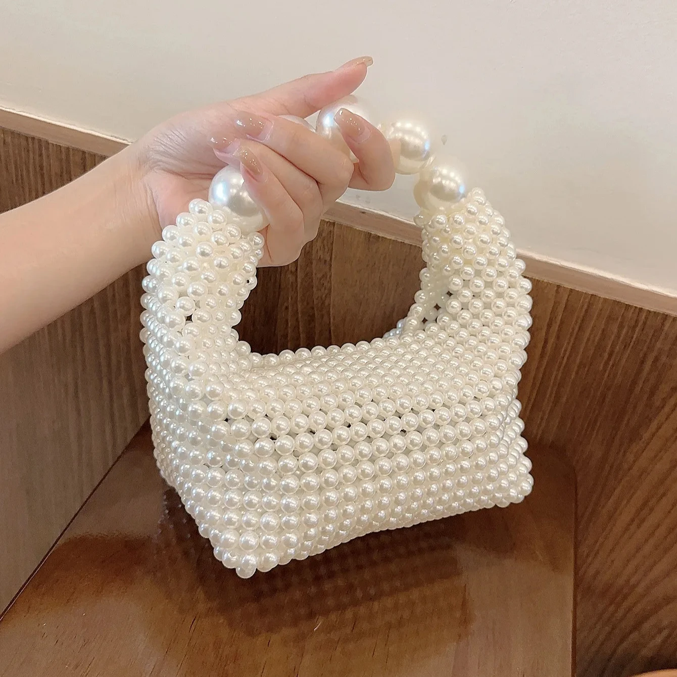 Handmade Bead Pearl Clutch Evening Bag For Women Handbag Luxury Hand Woven Party Wholesale