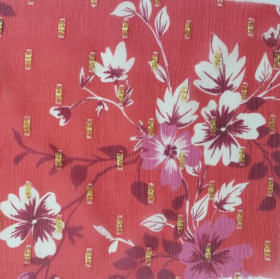 Beautiful customizable 12mm mulberry silk crinkle georgette base rayon jacquard clip voile for formall full dress,fashion clothe