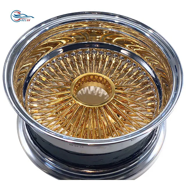 Kelun Brand 13x7 Rev 100 Straight Lace Spokes Gold Steel Chrome Wire Wheel Luxury Car Wheels Passenger Cars 2 Year 4 Pieces