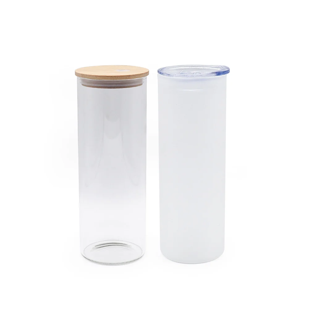 2022 Summer hot product 25oz Glass Tumbler sublimation clear frosted with lid and straw For Heat Press