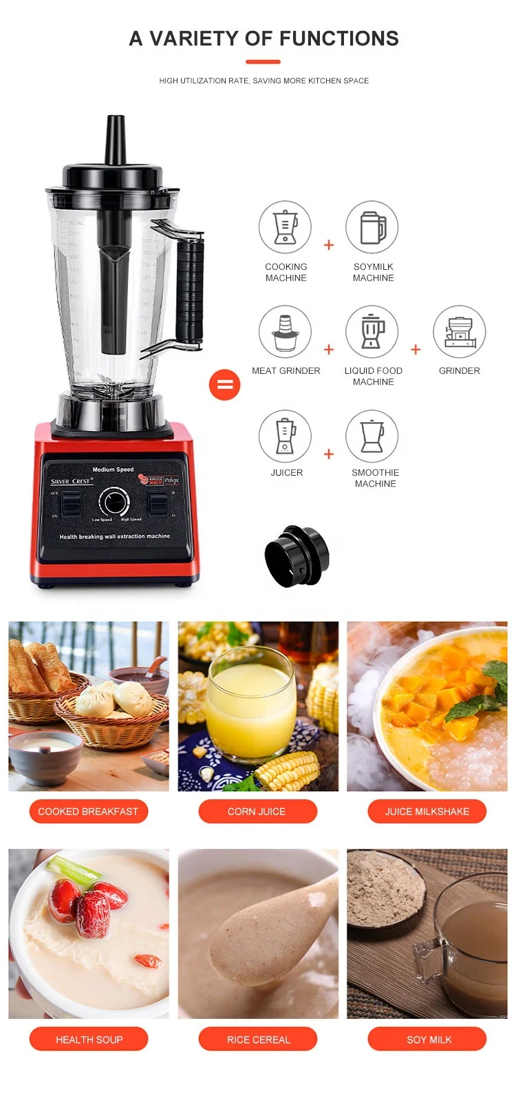 9525 High-speed Commercial Silver Blenders 8000W Double Cup Food Processor Professional Multifunctional Heavy Duty Kitchen Mixer