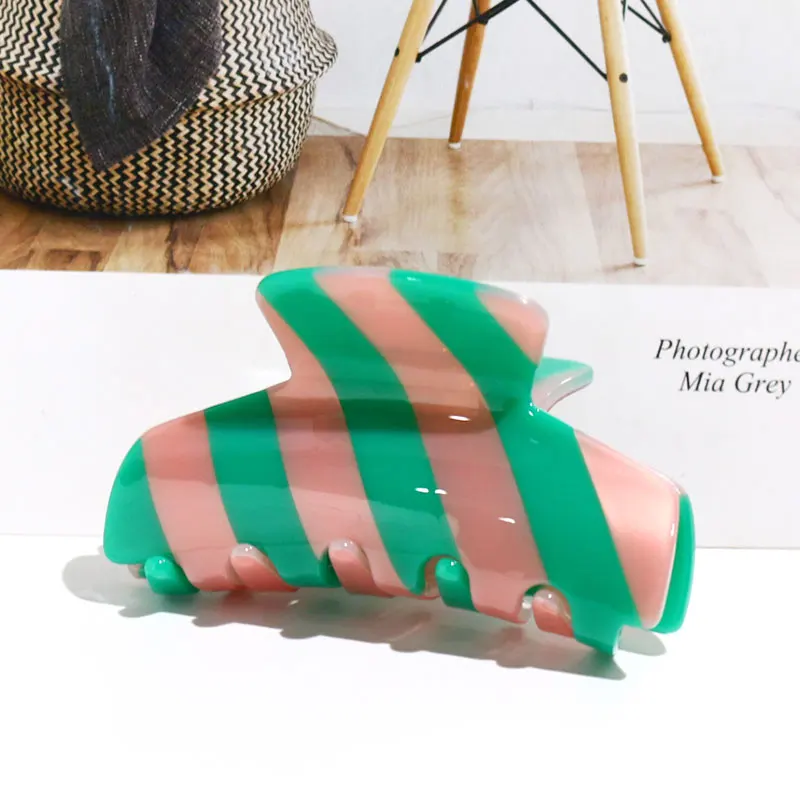 custom color green pink two tone claw clips striped new arrival acetate dual colors hair claw designer inspired hair clamp women