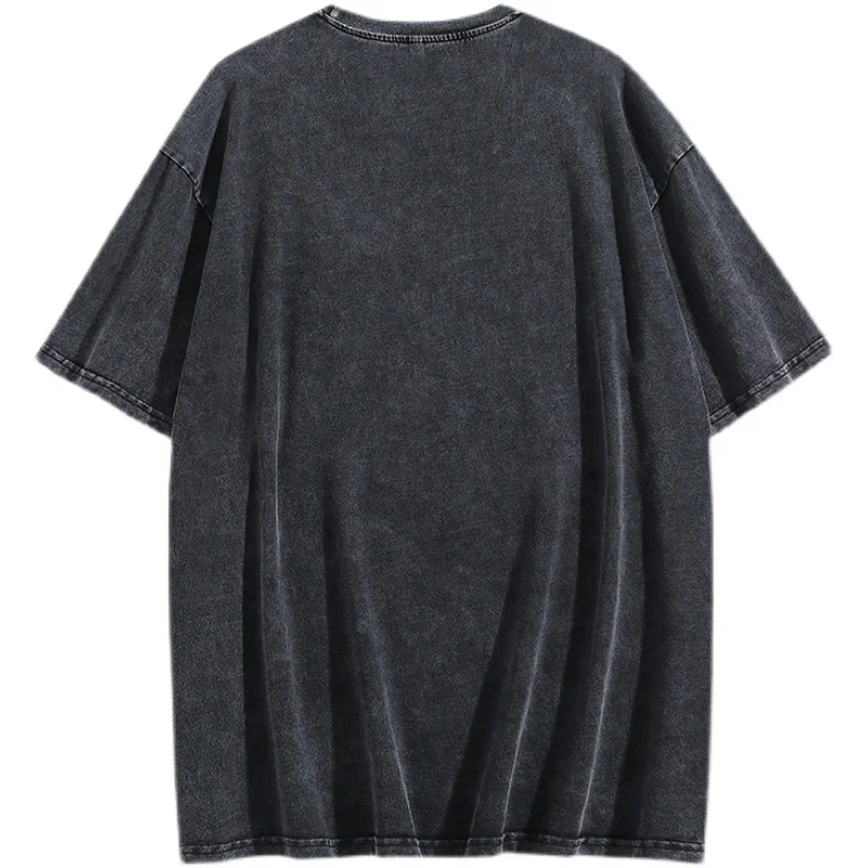 Custom Acid Wash T-shirt 250gsm Oversized Distressed Pure Cotton Loose T-shirts For Men