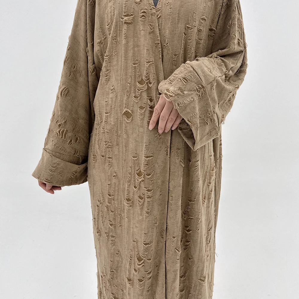 2024 Islamic Abaya Femmes Robe Musulmane Solid Color Fashionable Personalized Ripped Open Abaya Arab Turkish Muslim Abaya Women