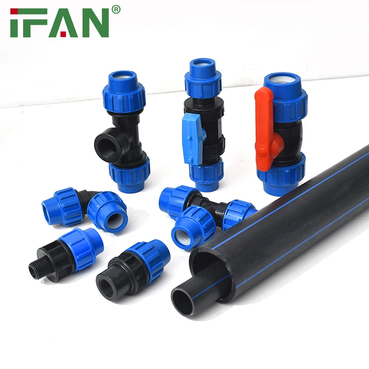 IFAN ISO 4427 PE Water Pipe Coupling PN16 HDPE Pipe Fitting Irrigation PP Compression Fitting Reducer Compression Fitting