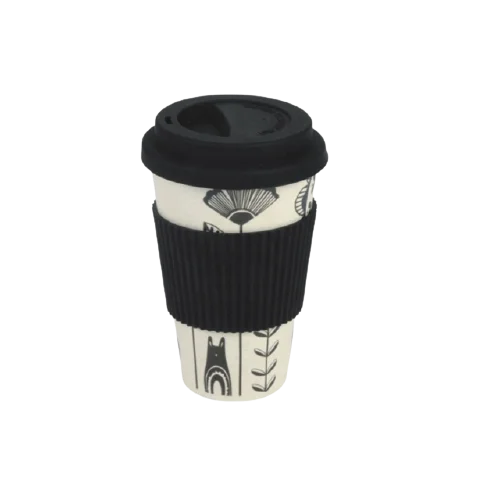 Custom Printed Bamboo Fiber Travel Coffee Cups Silicone Lid And Sleeve