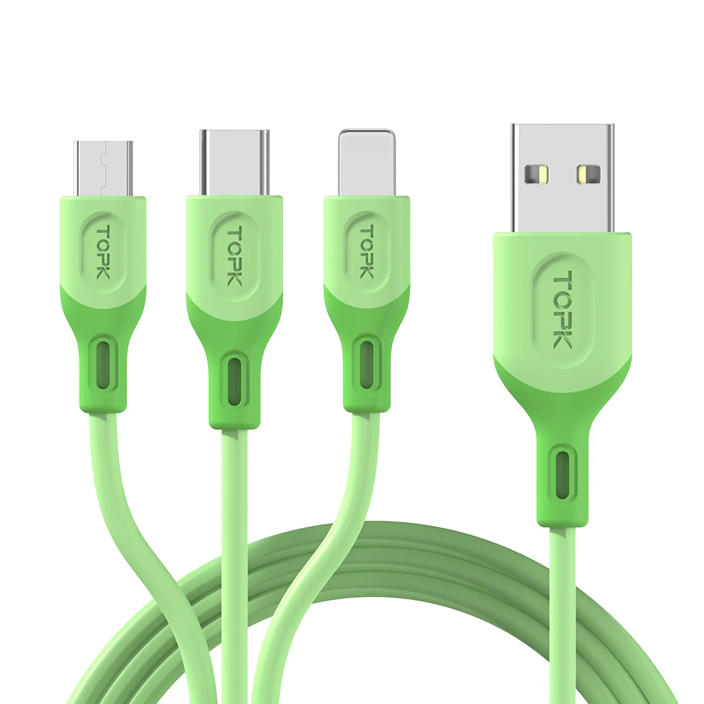 
TOPK AN84 1M Liquid Silicone Multi Function Data Transfer 3in1 USB 3A Fast Charging Cable 