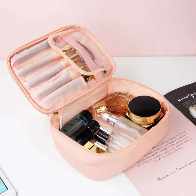 Pure Color Customized Logo Travel Wash Bags Makeup Bag Pink Toiletries Pouch Bag
