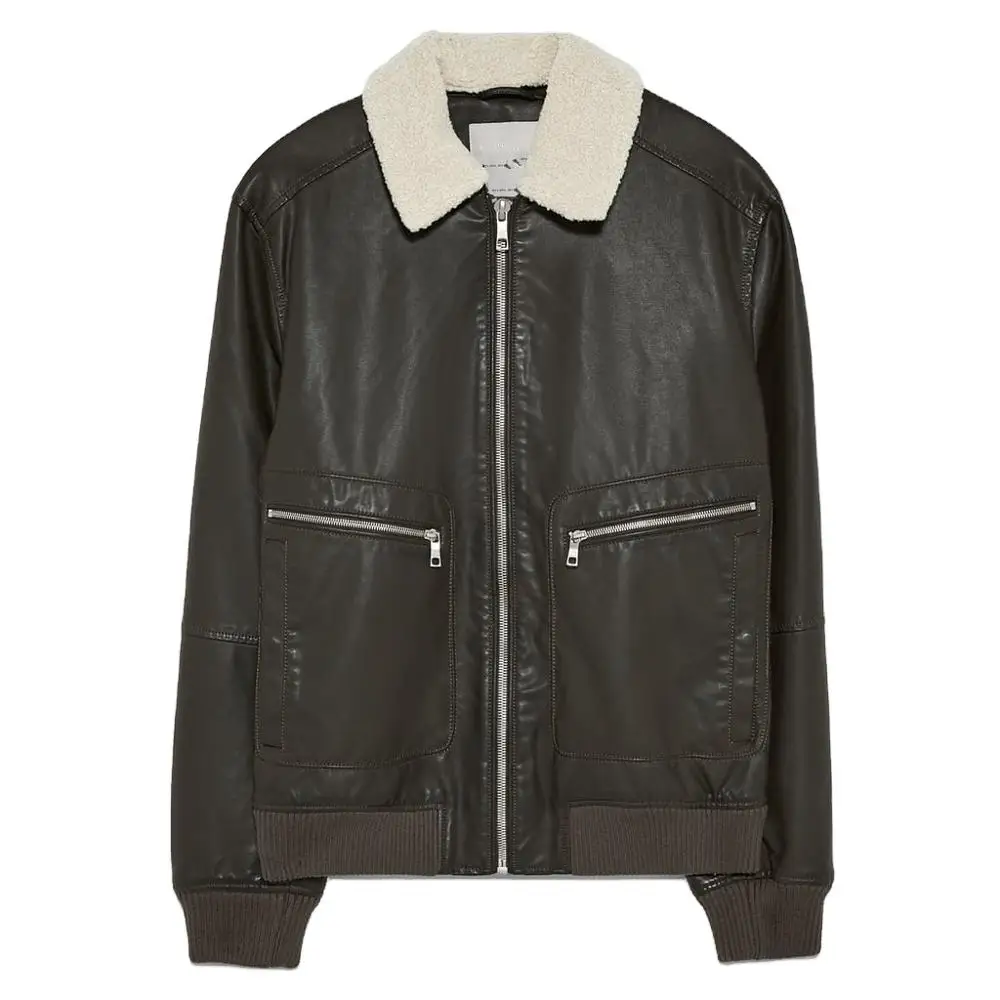 
Wholesale fashion simple detachable fur collar leather jacket for men 