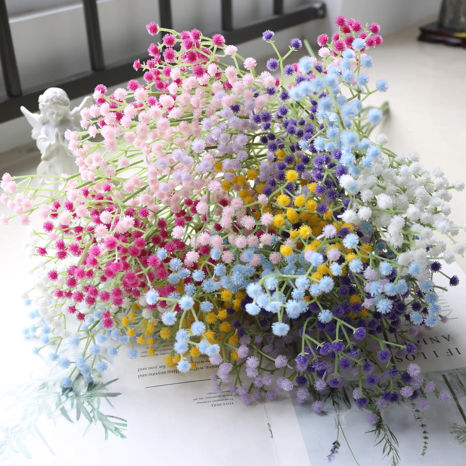 Fake Babys Breath Flowers Pink Blue Babys Breath/Gypsophila Arrangement Wedding Decoration White Center Piece Table Decorations