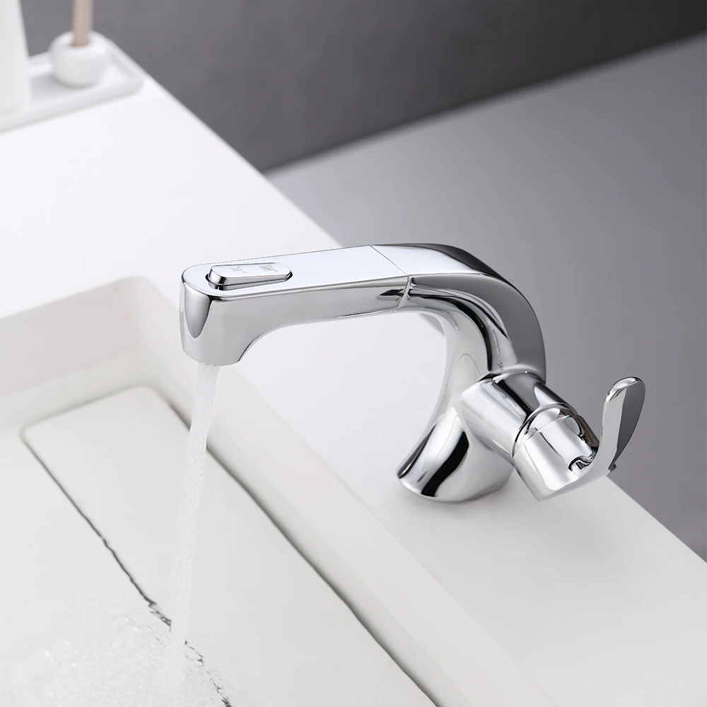 Yundoom OEM Torneira Pull Out Mixer Chrome Brass Sink taps Matt Black Washbasin Bathroom Lavatory Hot Cold Water Basin Faucet