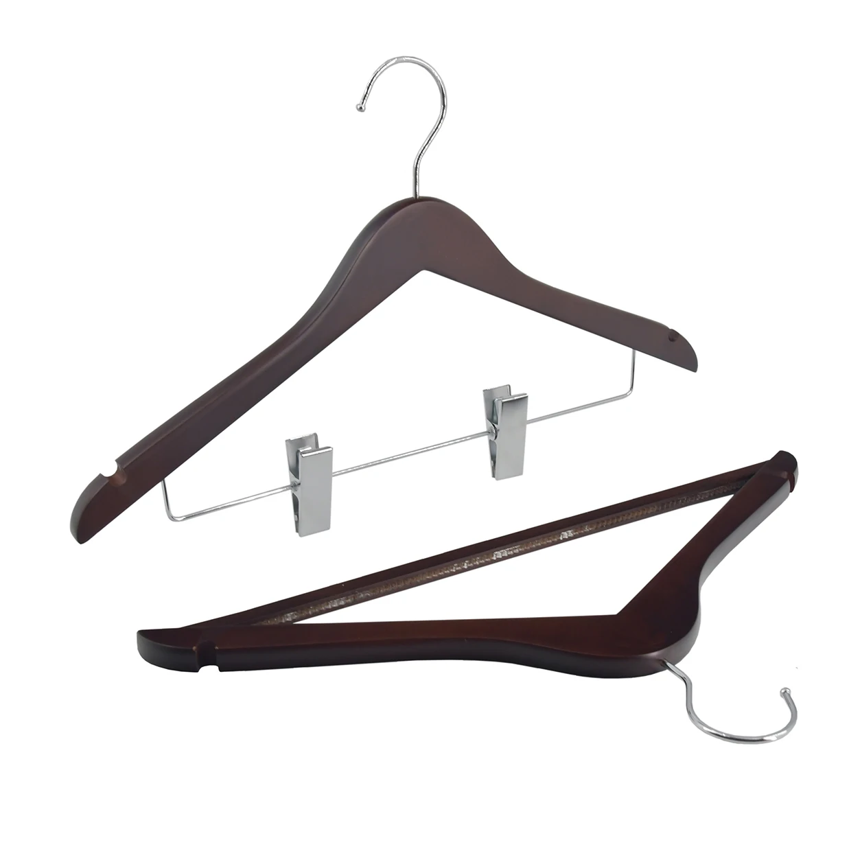Manufacturer custom hanger clips wooden suit clothes hanger with clips for cloths