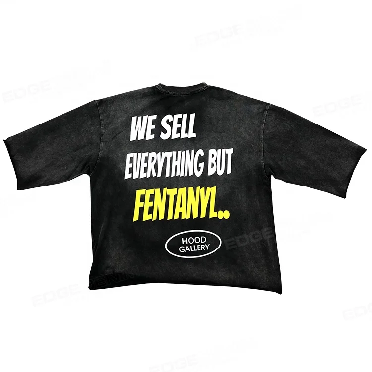 Custom streetwear manufacturer cut edge raw hem vintage acid wash tees sun faded aged oversized cropped top boxy fit t shirt men