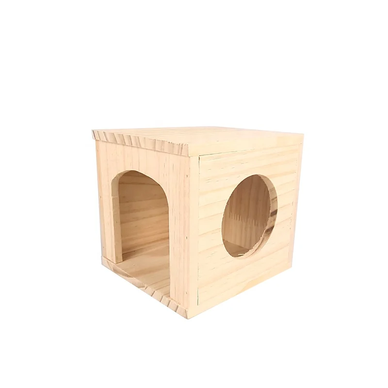 Pet wood Cabin with window chinchilla and guinea pig hut rabbit hideout natural grass