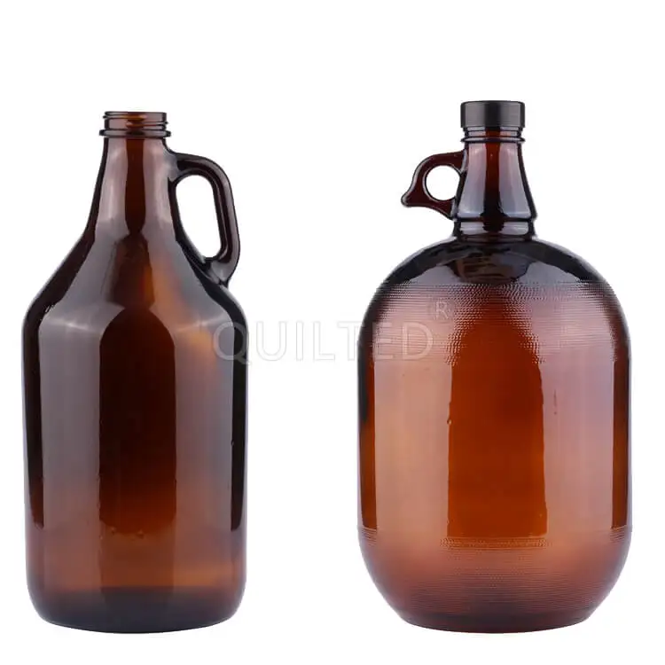 Wholesale Large Clear Amber 500ml 1L 1.5L 64oz 2L 5L Glass Wine Bottle With Handle For Beer Wine Olive Oil for Sale
