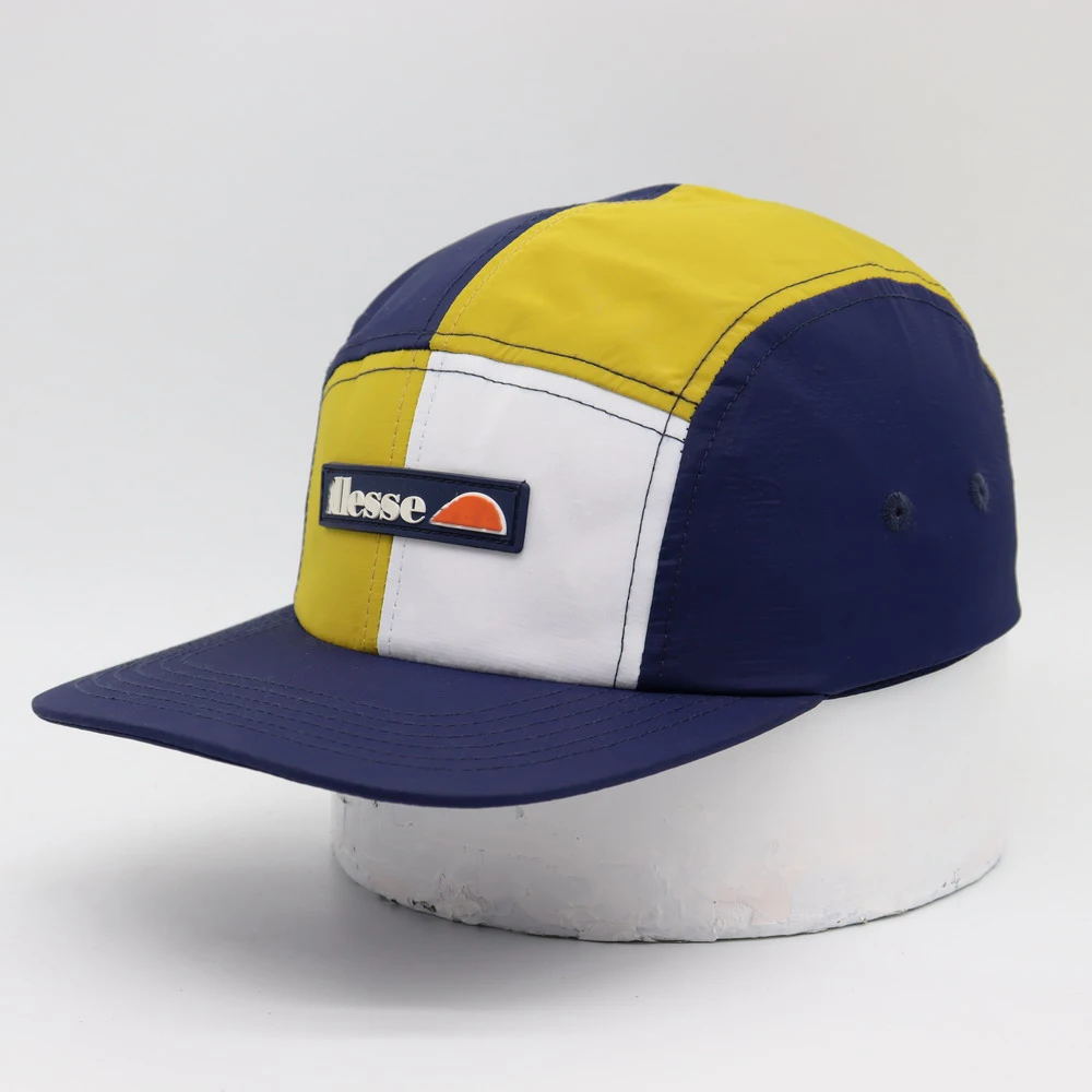 100% nylon spliced rubber patch flat brim unstructured outdoor running sports snapback melon caps hats with nylon band strap