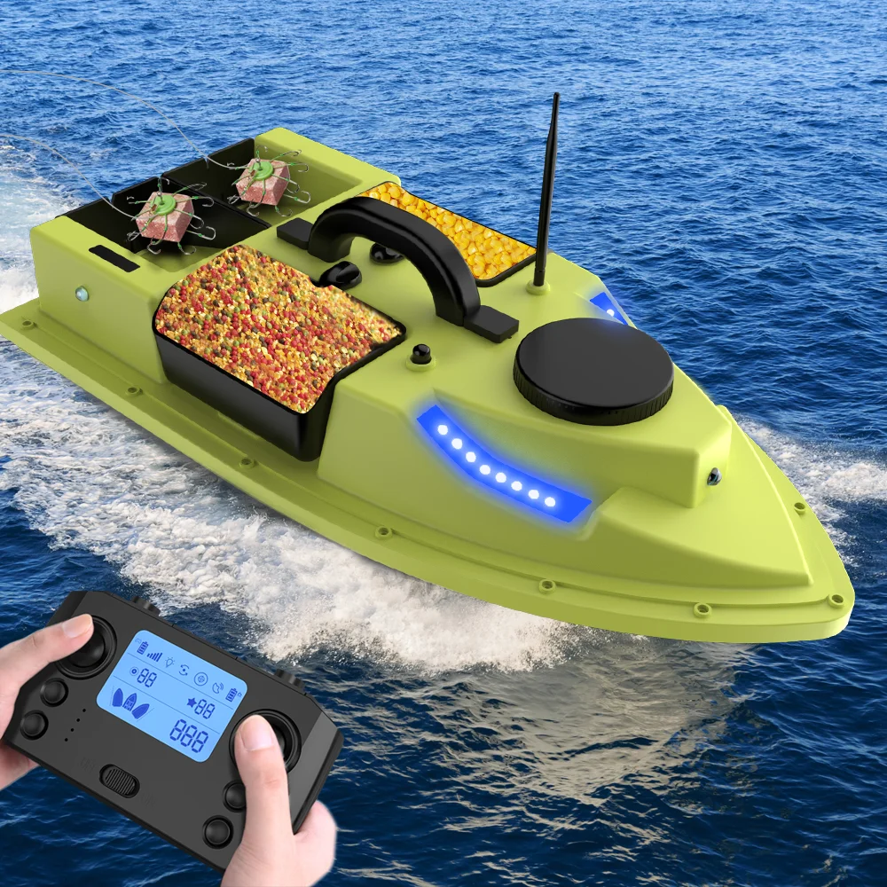 GPS Smart Fish Bait Boat/500m Remote Control Fishing Ship with Cruise Control and LED Light Double Motors