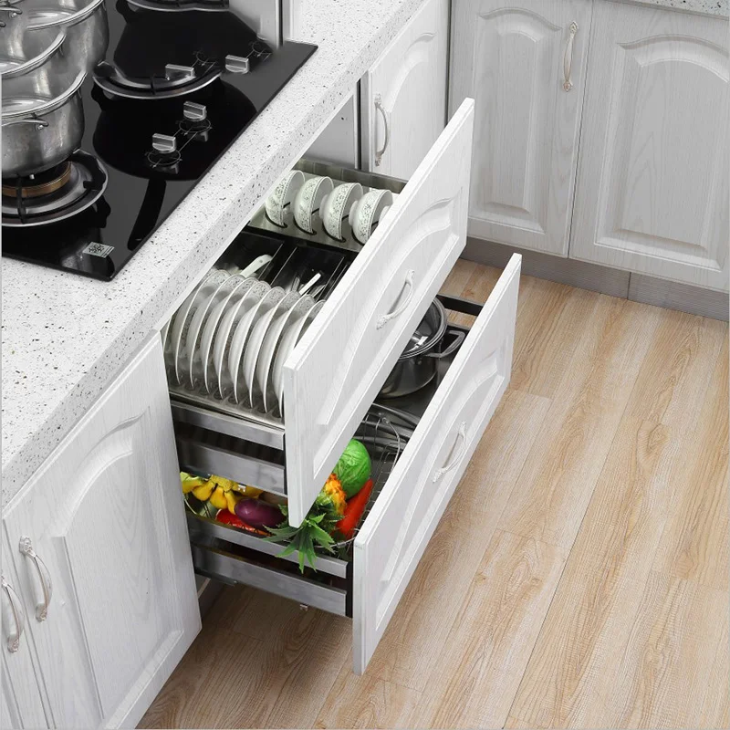 Plate Storage Basket Rack Drawer Kitchen Cabinets Dish Drainer WTB-014 Kitchen Pulling Out Stainless Steel Modern in Cabinets