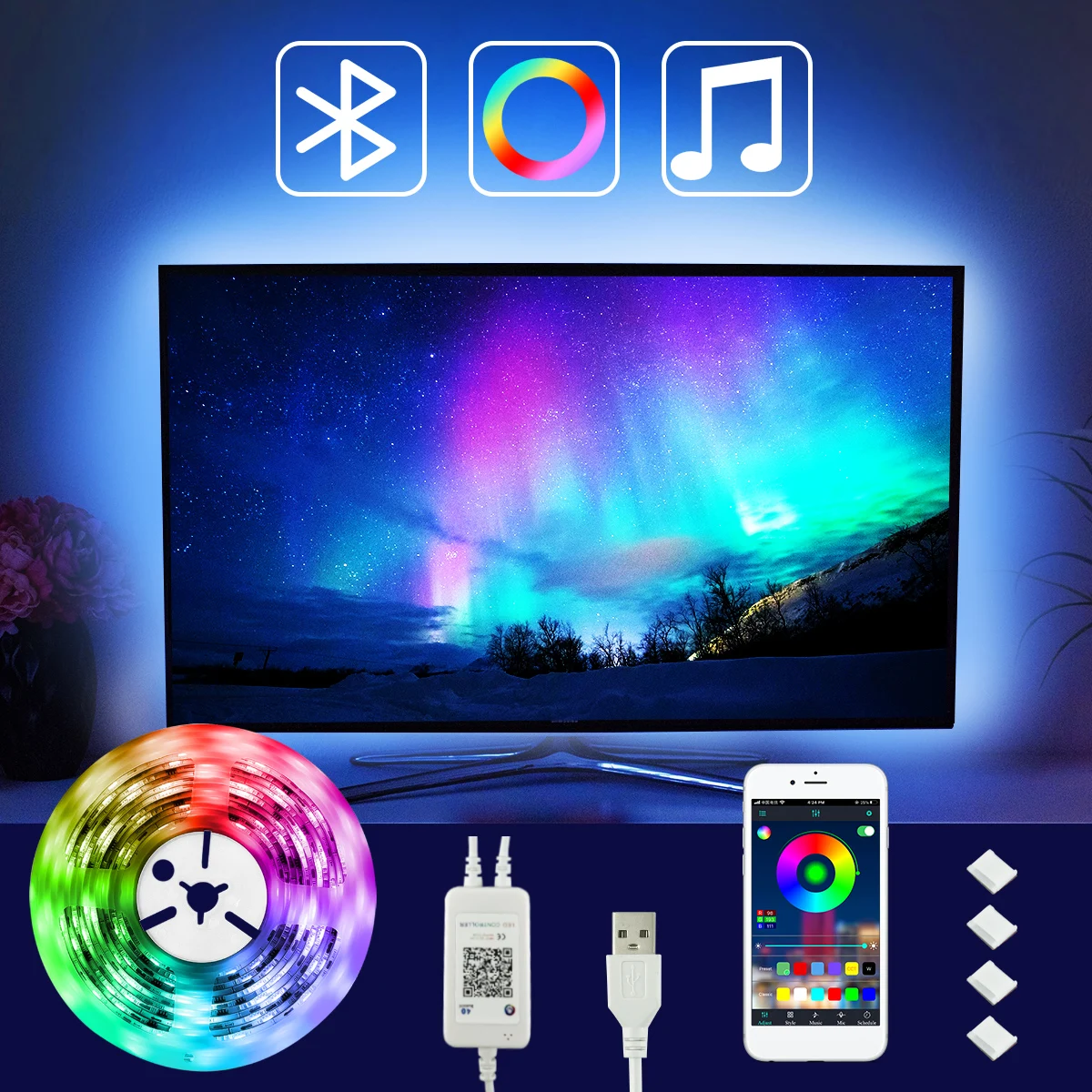  Светодиодная лента 3 м RGB 12 В переносной usb разъем полный комплект для декора