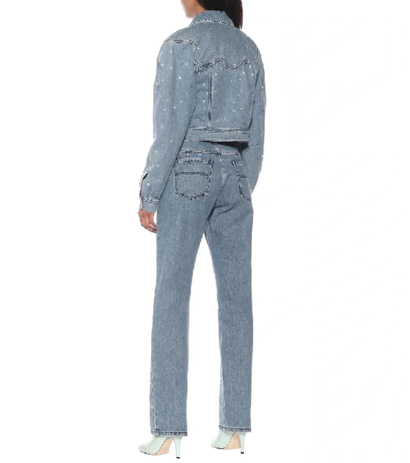 OEM/ODM 2023 Winter Rhinestone Embellished Cotton Blue Denim Jacket