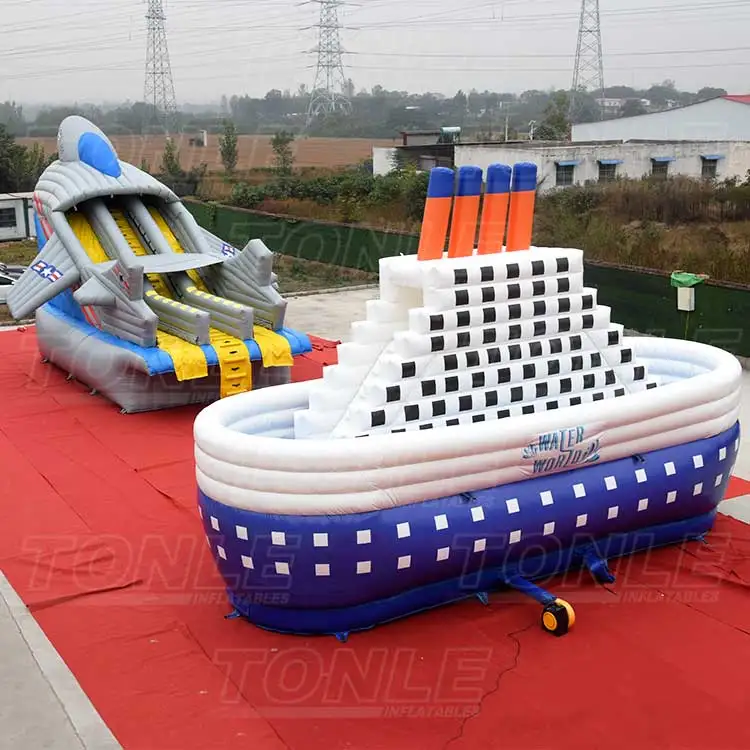 outdoor inflatable airplane and ship theme waterpark for sale