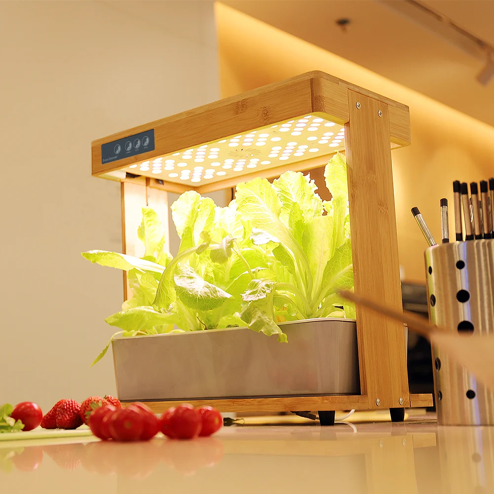 IGS-05 Hydroponics Grow Kit Kitchen Natural Bamboo Plant Led Grow Light With 1 Layer