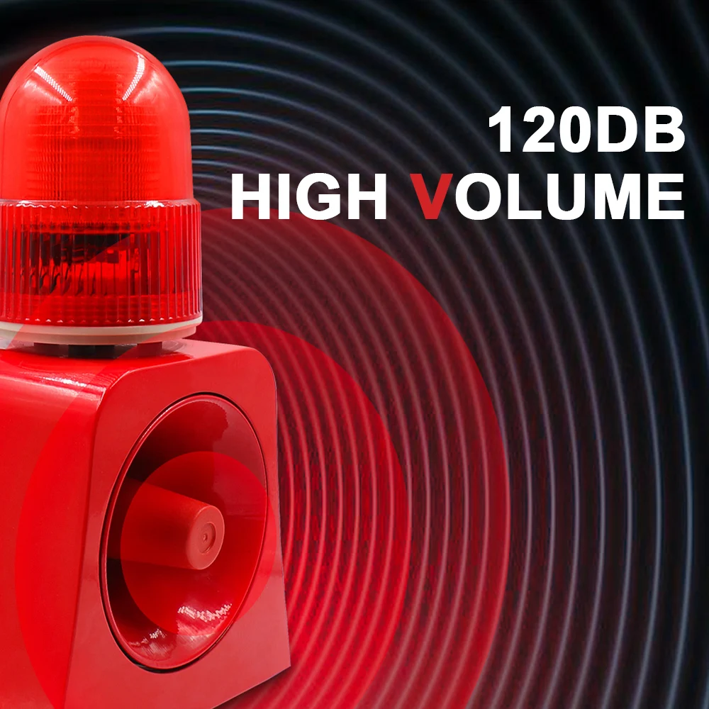 24V 220V 120db LED Strobe Light Outdoor Industrial Motion Detection Voice Alarm Siren for Construction Site Voice Siren