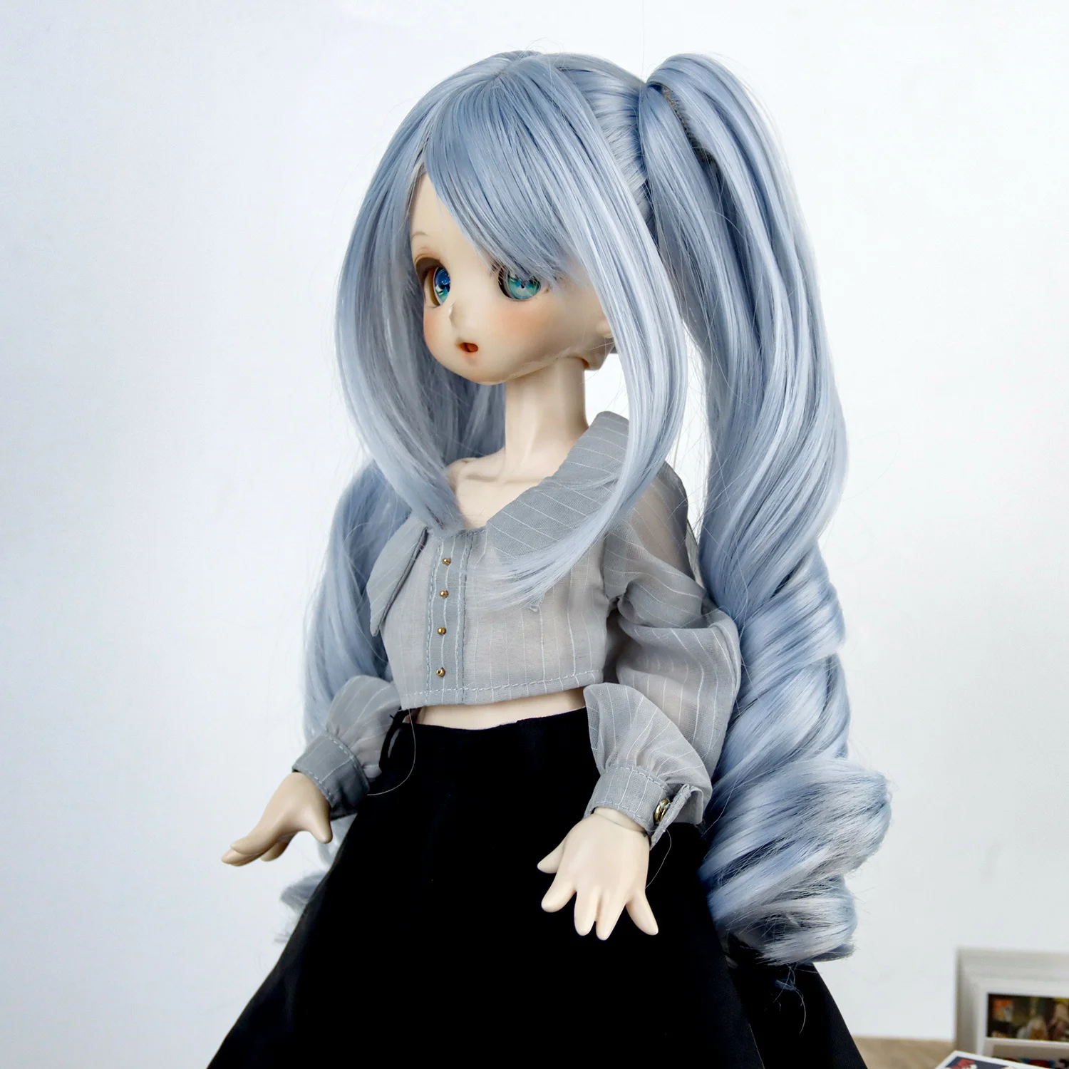 Doll hair tress long pigtails light blue with bangs doll hair fit for BJD 1/3 60CM doll wigs