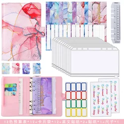 Factory fast delivery A6 Marble 6 Ring Binder Binding Leather Cash Money Budget Binder Planner refillable binder notebook