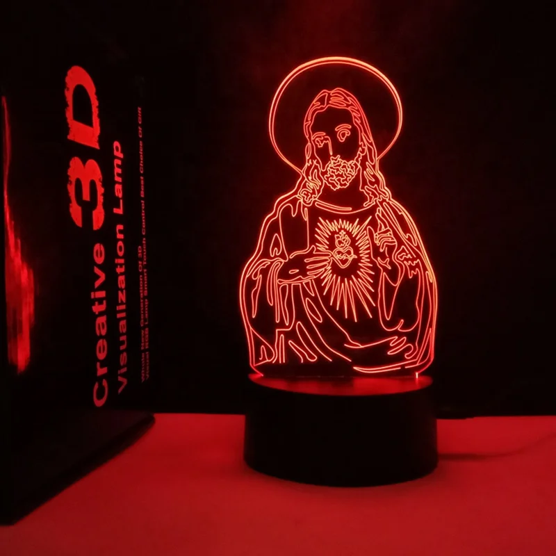 3D Illusion Jesus Night Light Lamp 7 Colors Gradual Changing Touch USB Buddha Table Desk Lamp Creative Gift or Home Decorations