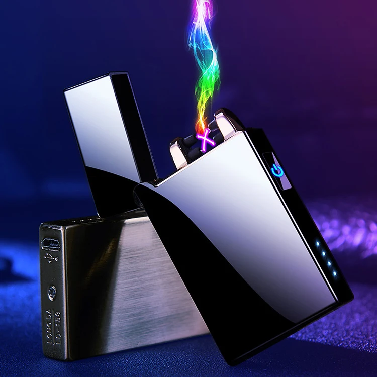 New Eco-friendly square double arc electronic lighter metal usb rechargeable lighter for cigarette