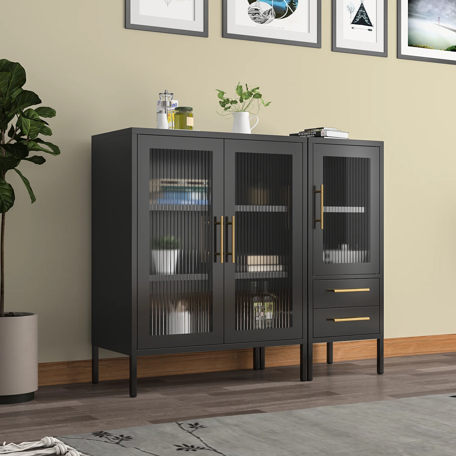 Combination Home Cabinet with Glass Pattern Versatile Furniture for Living Room Bathroom Hotel Hall Home Bar School Hospital