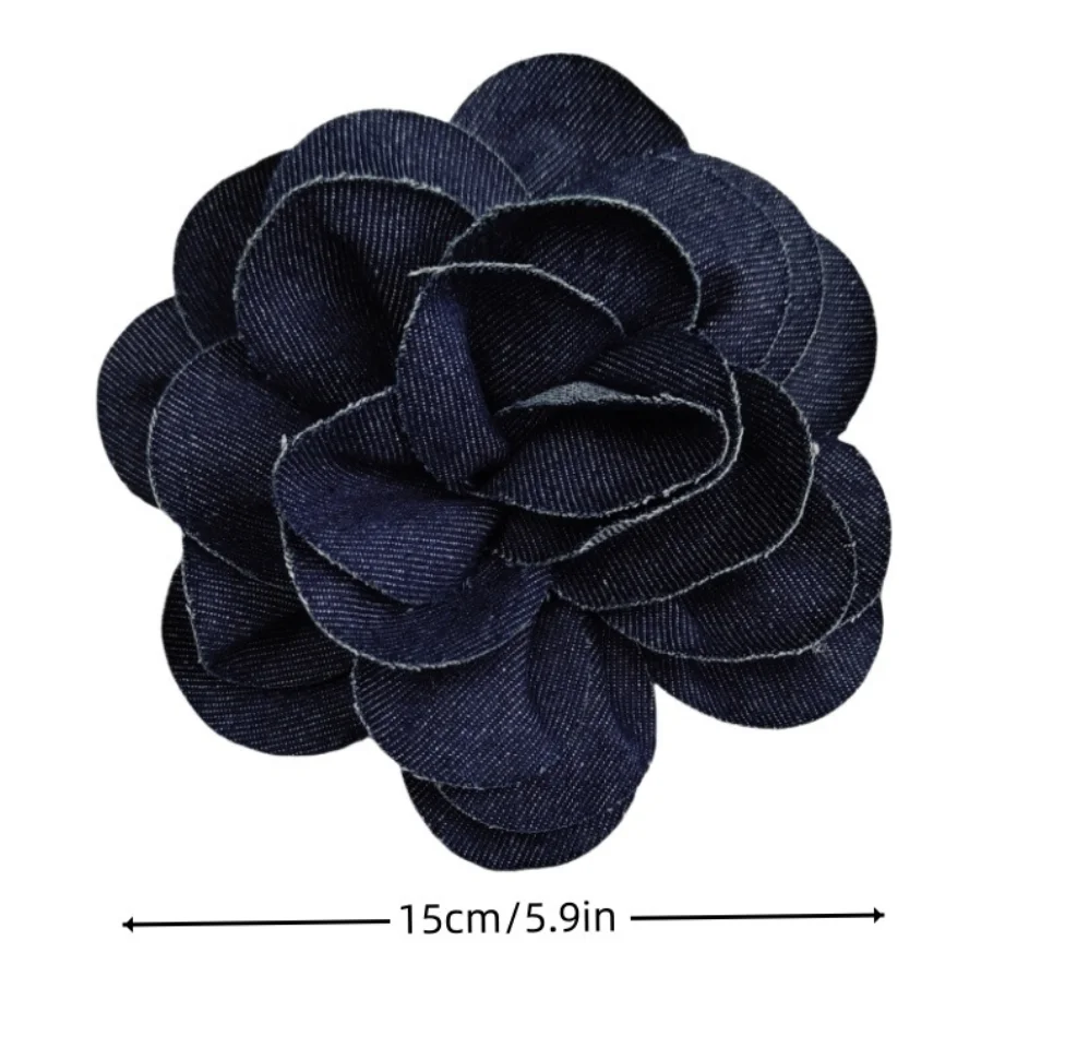 ZSY New Exaggerated Romantic Blue Denim Fabric Big Rose Flower Brooch Accessories Vintage Camellia Pendant Earrings Accessories