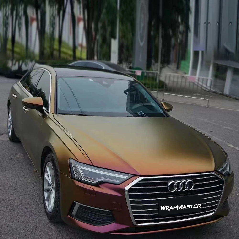 TSAUTOP ROHS Air Bubble Free Easy to Install Chameleon Matte Sunrise Morning Glow Vinyl Car Wrap