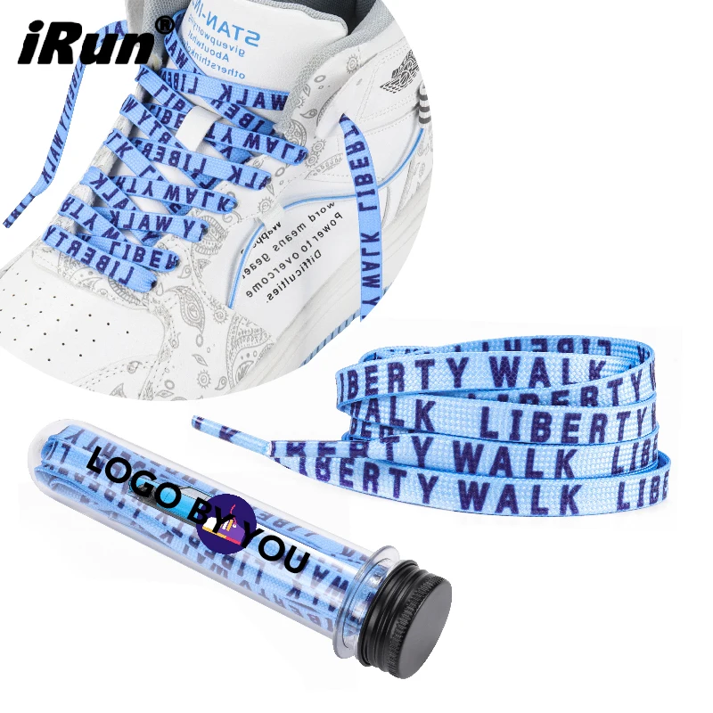 iRun Custom Logo Printed Flat Polyester Shoe Lace 8mm flat shoelaces  Hockey Sneaker shoe laces colorful Decorative Shoelaces