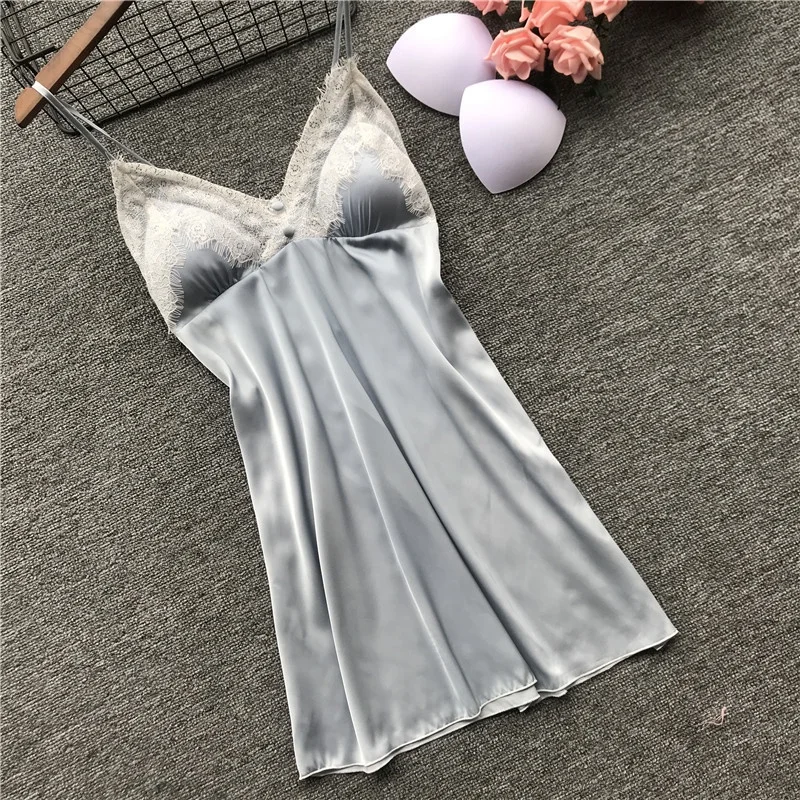 Wholesale One Piece Sleeping Dress Breathable Silk Satin Nightgown for Women