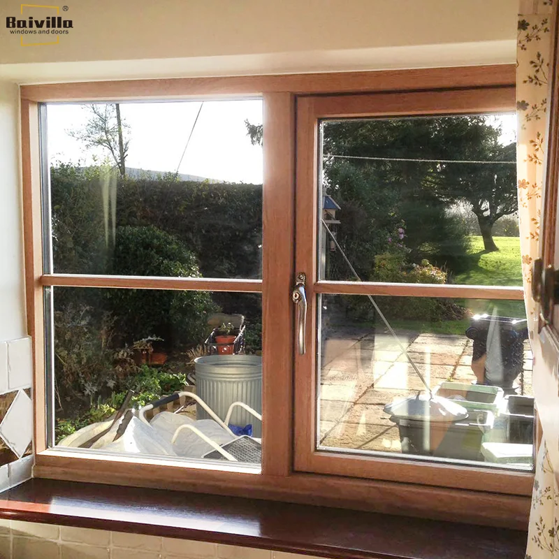 Aluminum Tempered Glass Soundproof Home Wood Windows Vintage European Casement Window