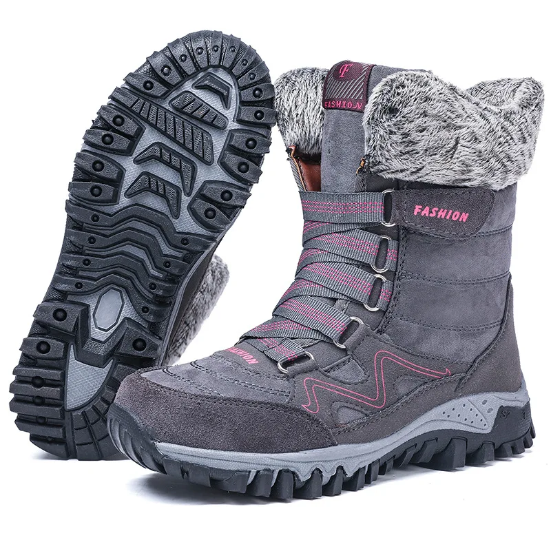 High-Top Cotton Plush Lining OEM Waterproof Snow Boots Women Winter Warm Shoes for Outdoor Hiking Ankle Boots