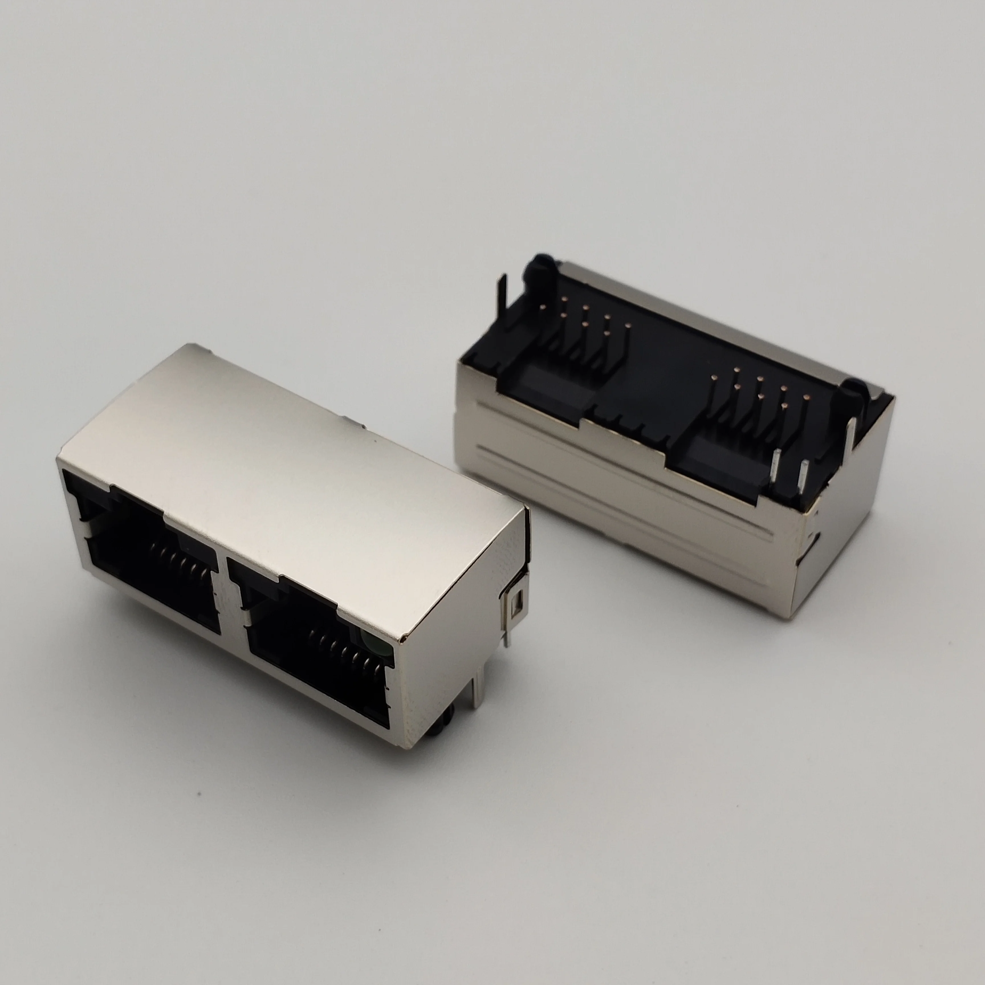 Custom Size Rj45 5J 1X2 Single green light Connector With Round Feet Yellow