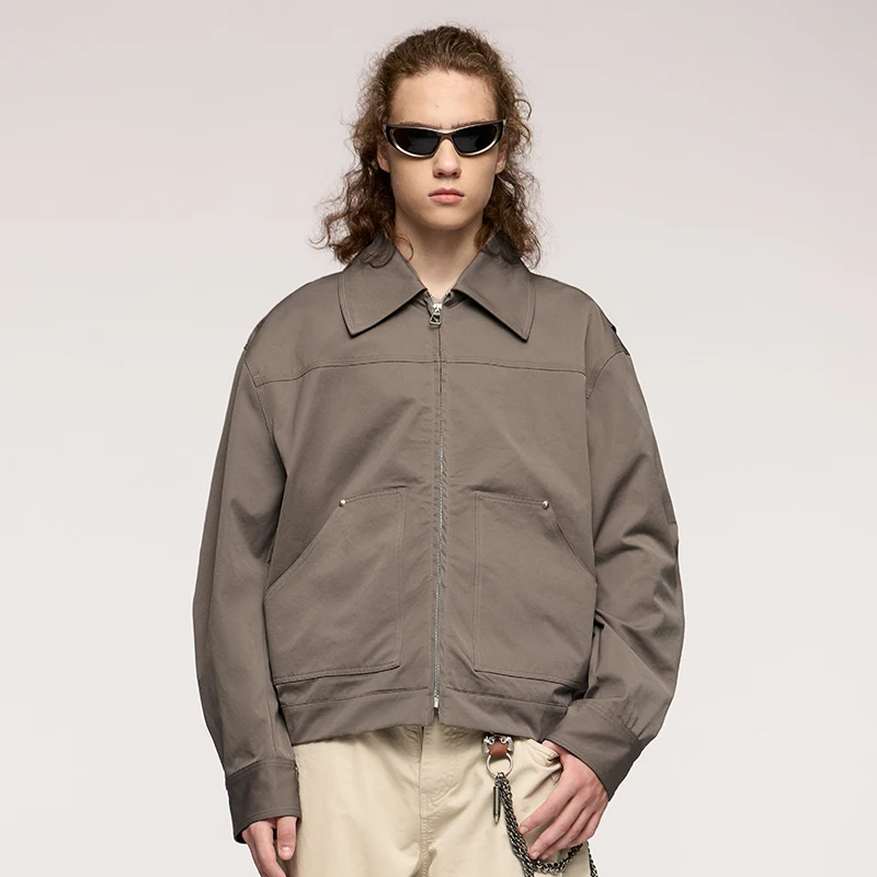 INFLATION Stock Cropped Cargo Jacket Rivet Designer Jacket Double Layer Shoulder Zipper Carpenter Jacket for men