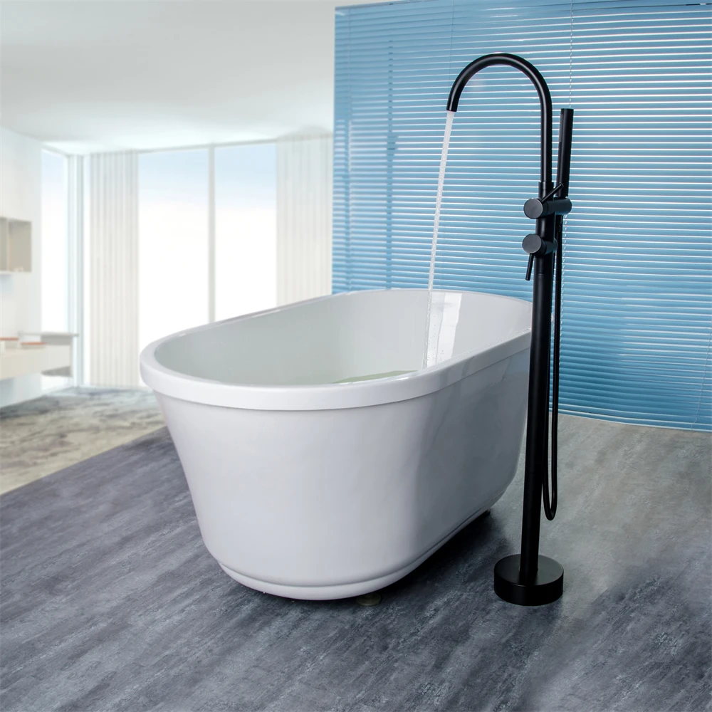 Aqua Gallery Bathroom Faucet Hot Cold Water Faucet Matt Black Finish Brass Floor Stand Bathtub Faucet