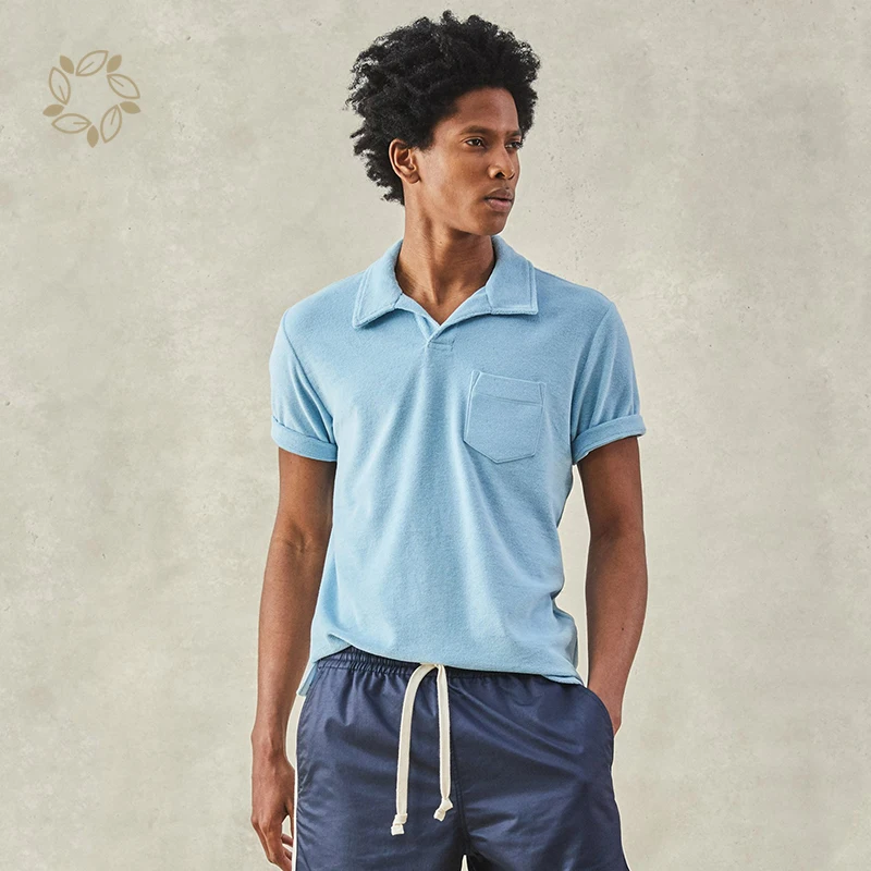 Organic Cotton terry collar tshirt sustainable men collar t shirt eco friendly terry cloth polo towelling t shirt for men