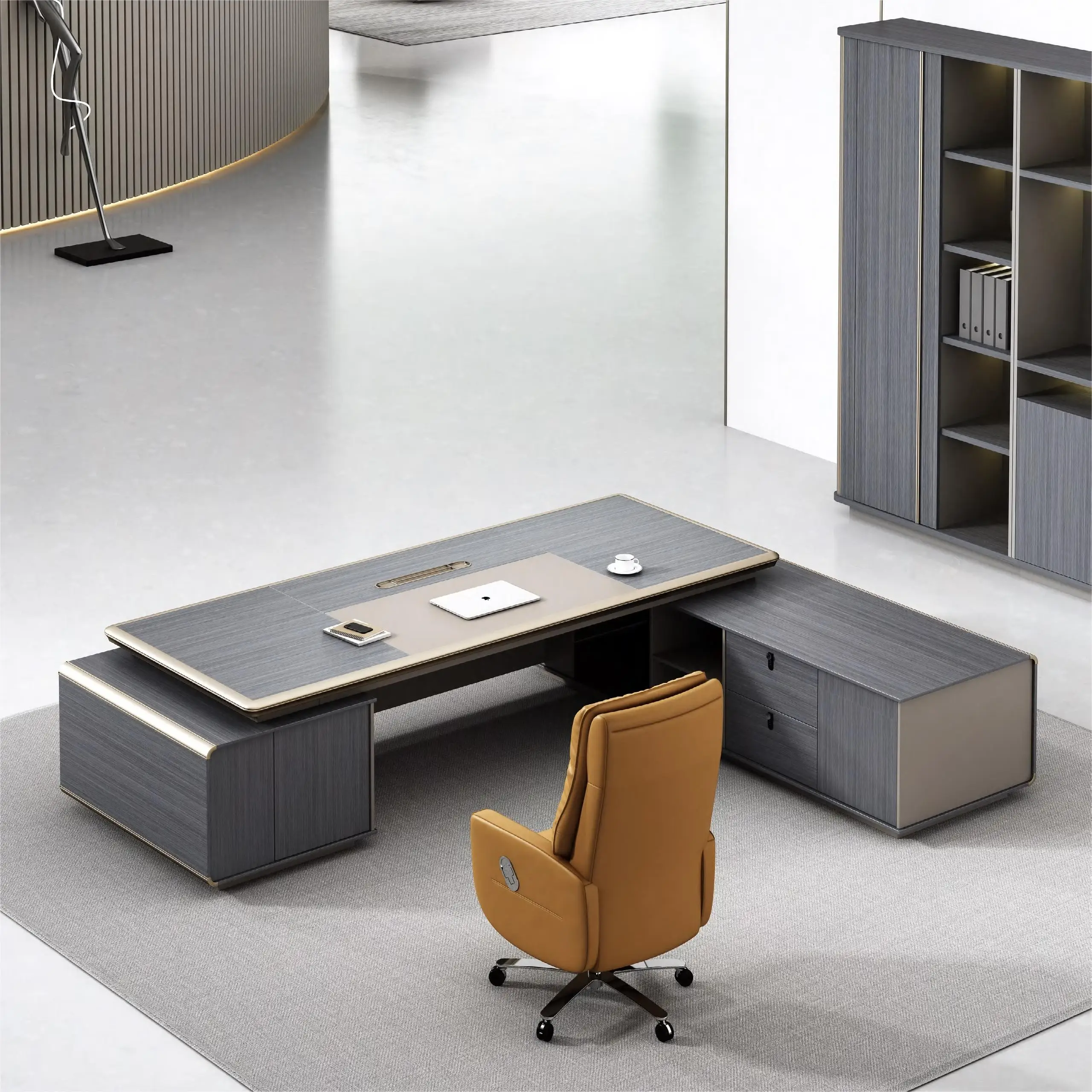 Luxury Escritorio De Oficina Office Desk Set Office Furniture Executive MDF Desk with aluminium edge