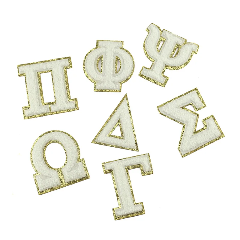 1PC Large White Greek Letter Embroidered Iron On Patch Applique Diy Name Greece Badge Alphabet Patches For Kid Clothing Bag