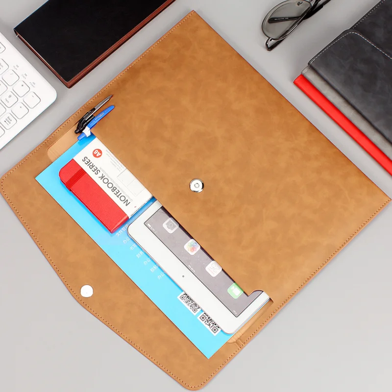 A4 Paper Document Holder Large Capacity PU Leather File Bag Durable Office Document Organizer Briefcase