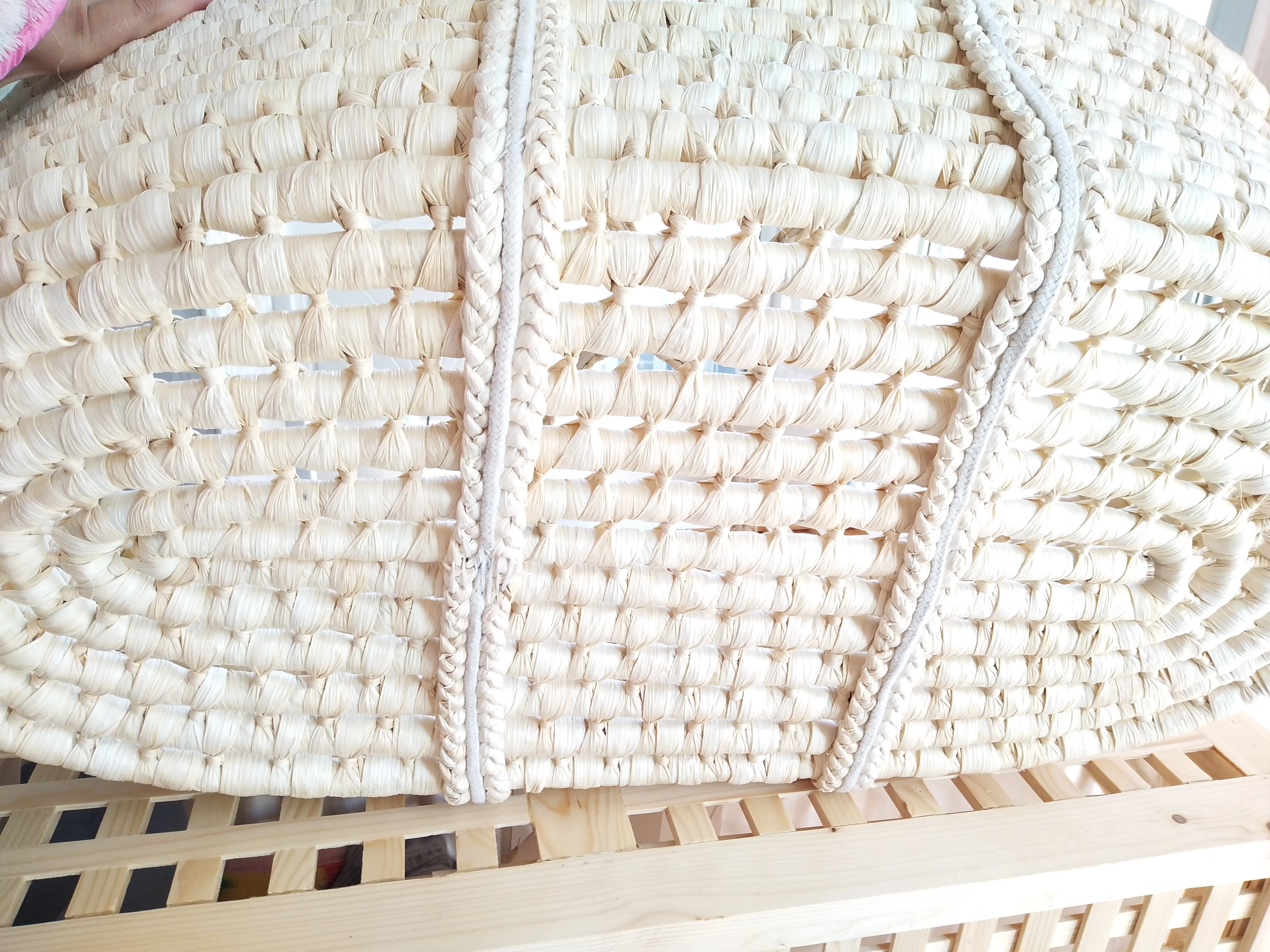 oval bleached white corn husk baby moses carrier basket, baby cradle with fabric cover, simple infant straw maize carrier